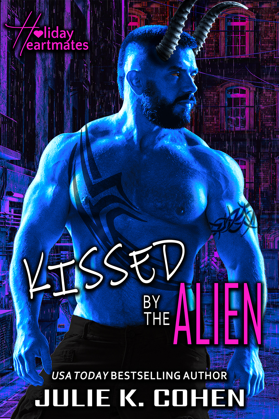 Kissed by the Alien Cover with blue alien set at night